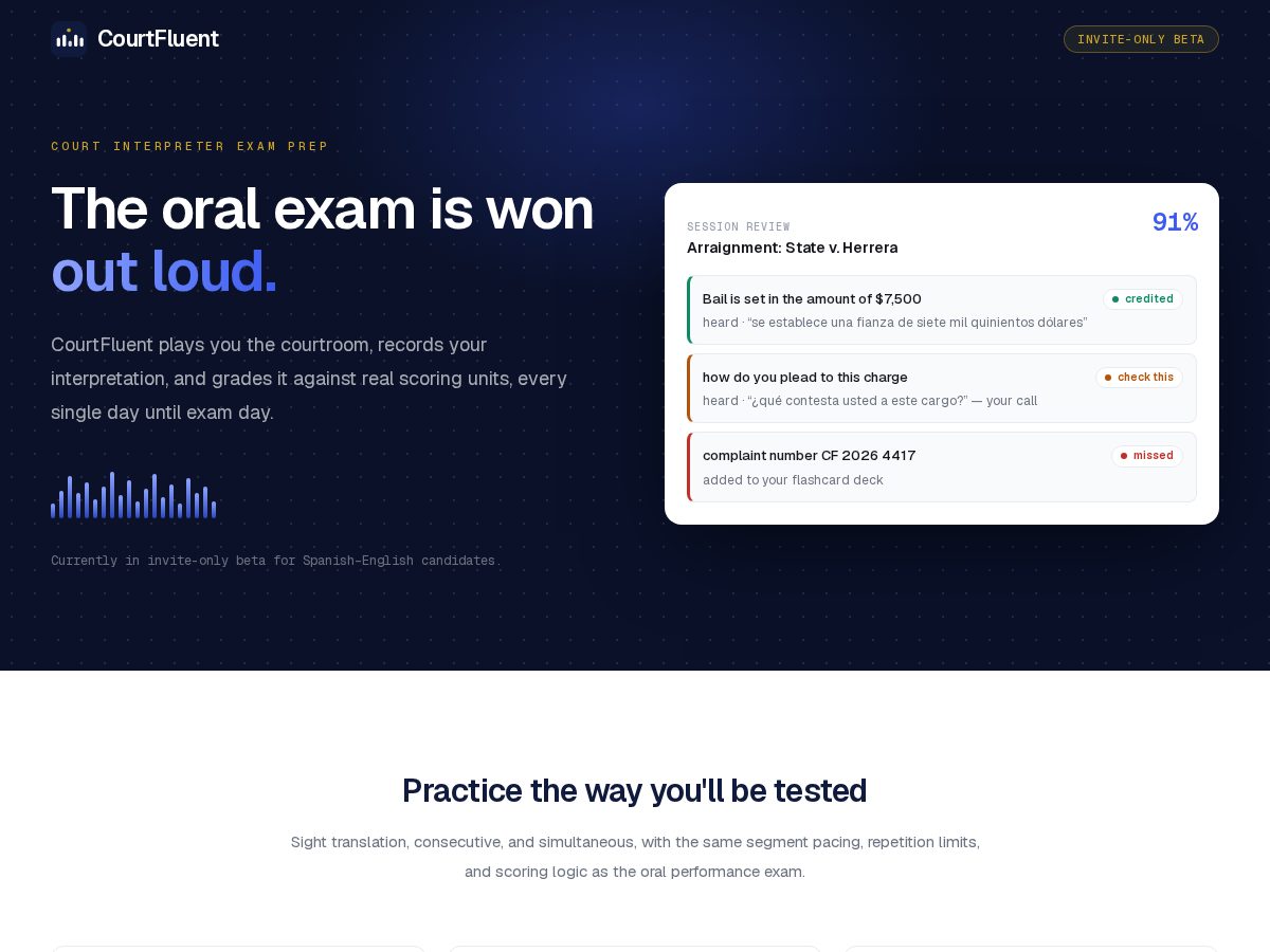 Landing-page snapshot of courtfluent.com