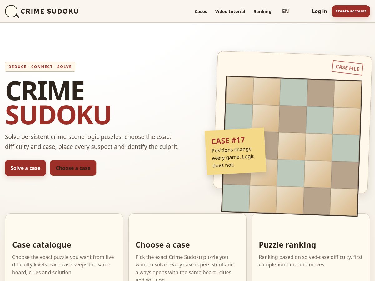 Landing-page snapshot of crimesudoku.com