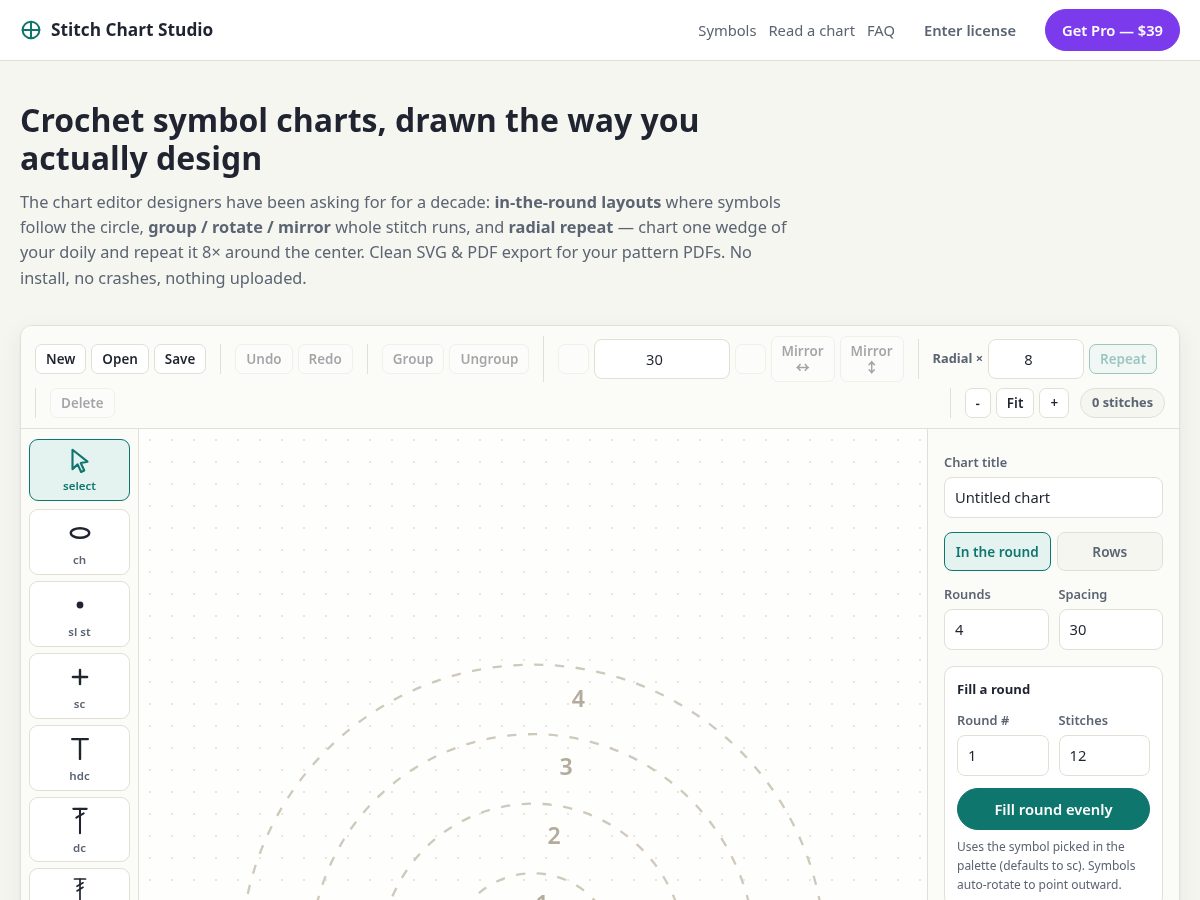 Landing-page snapshot of crochetchartstudio.com