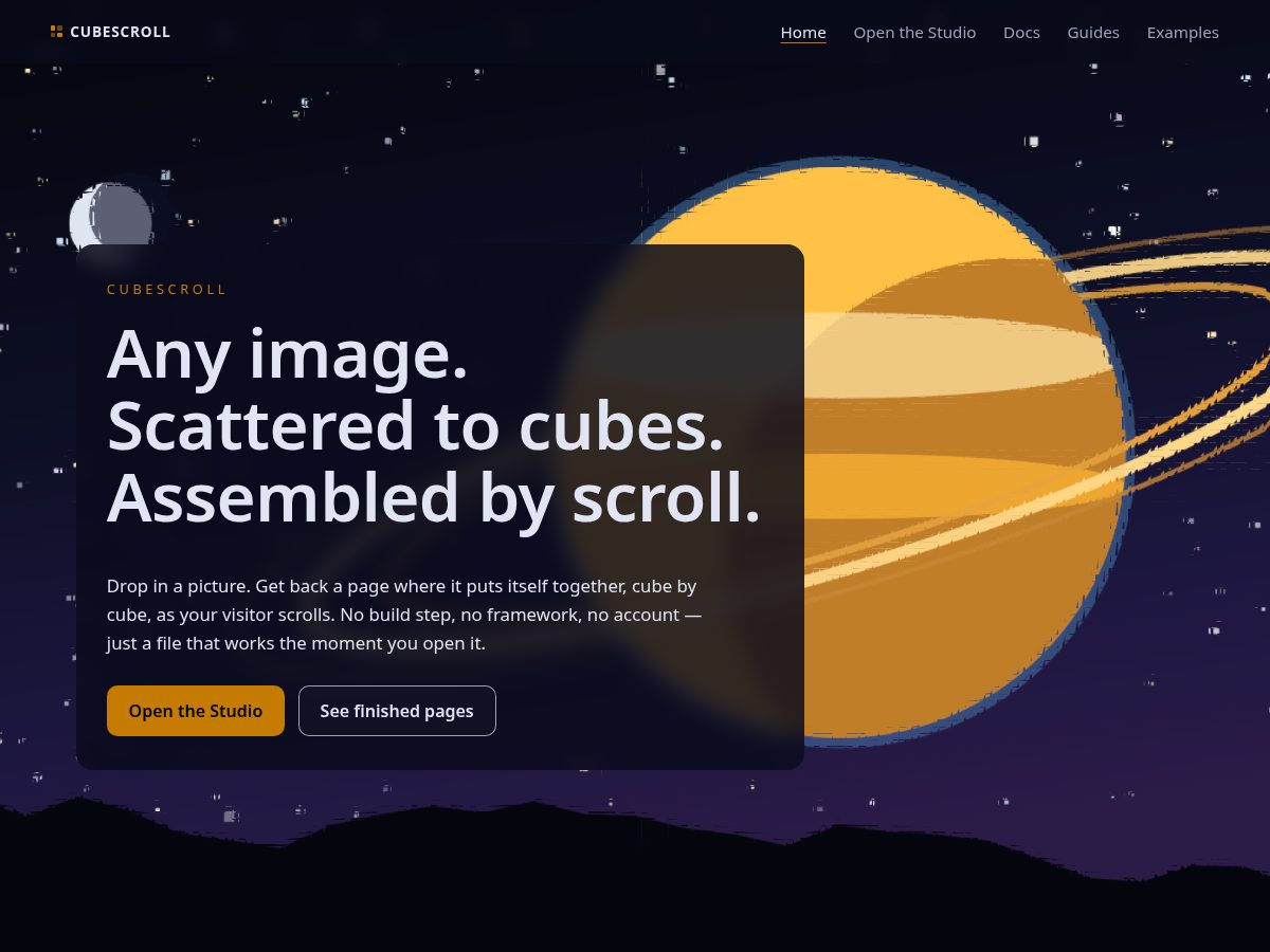 Landing-page snapshot of cubescroll.com