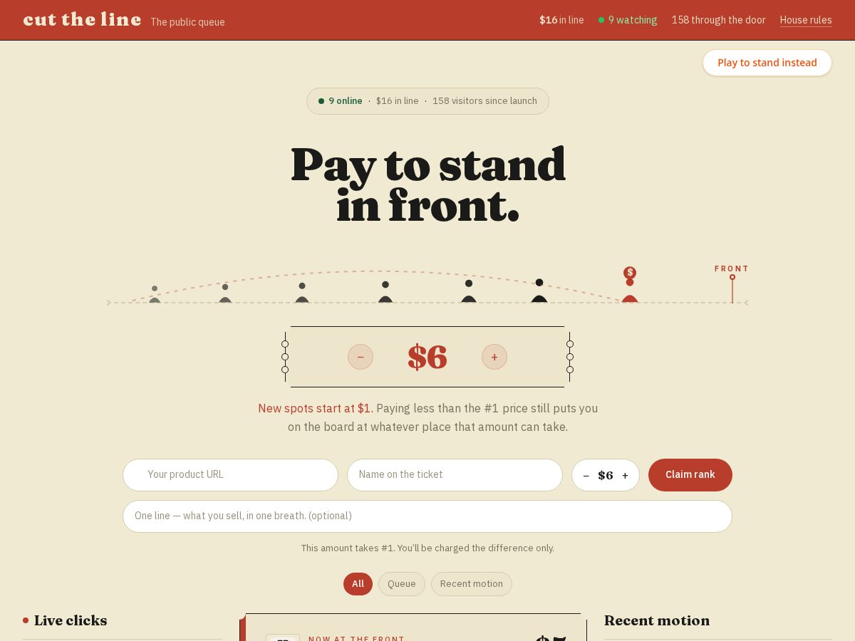 Landing-page snapshot of cuttheline.lol