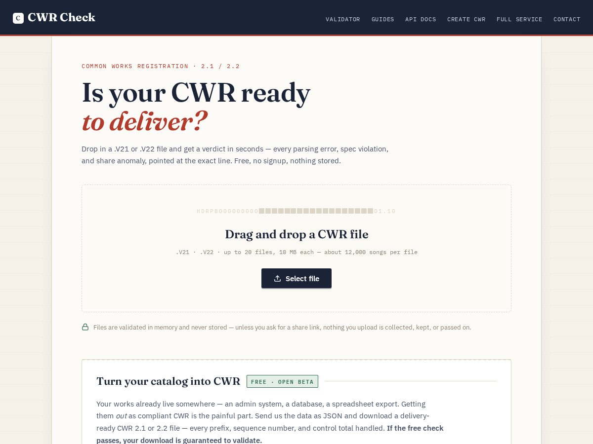 Landing-page snapshot of cwrcheck.com