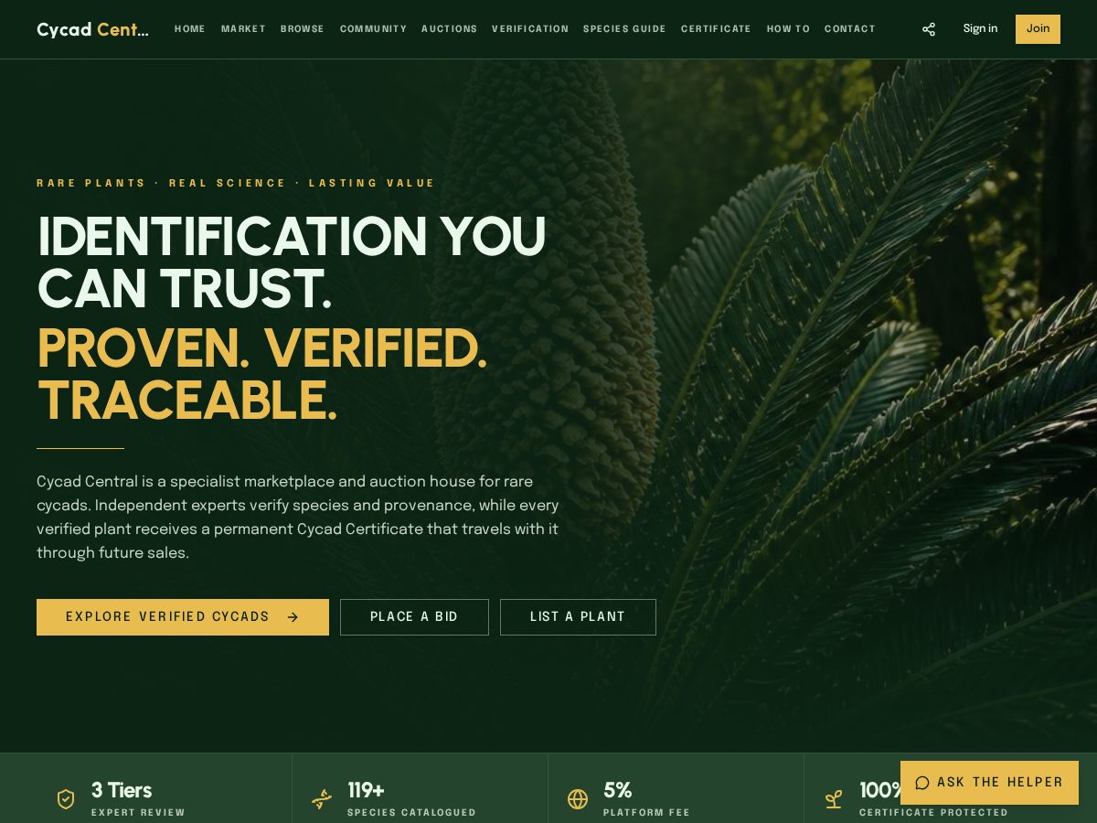 Landing-page snapshot of cycadcentral.com