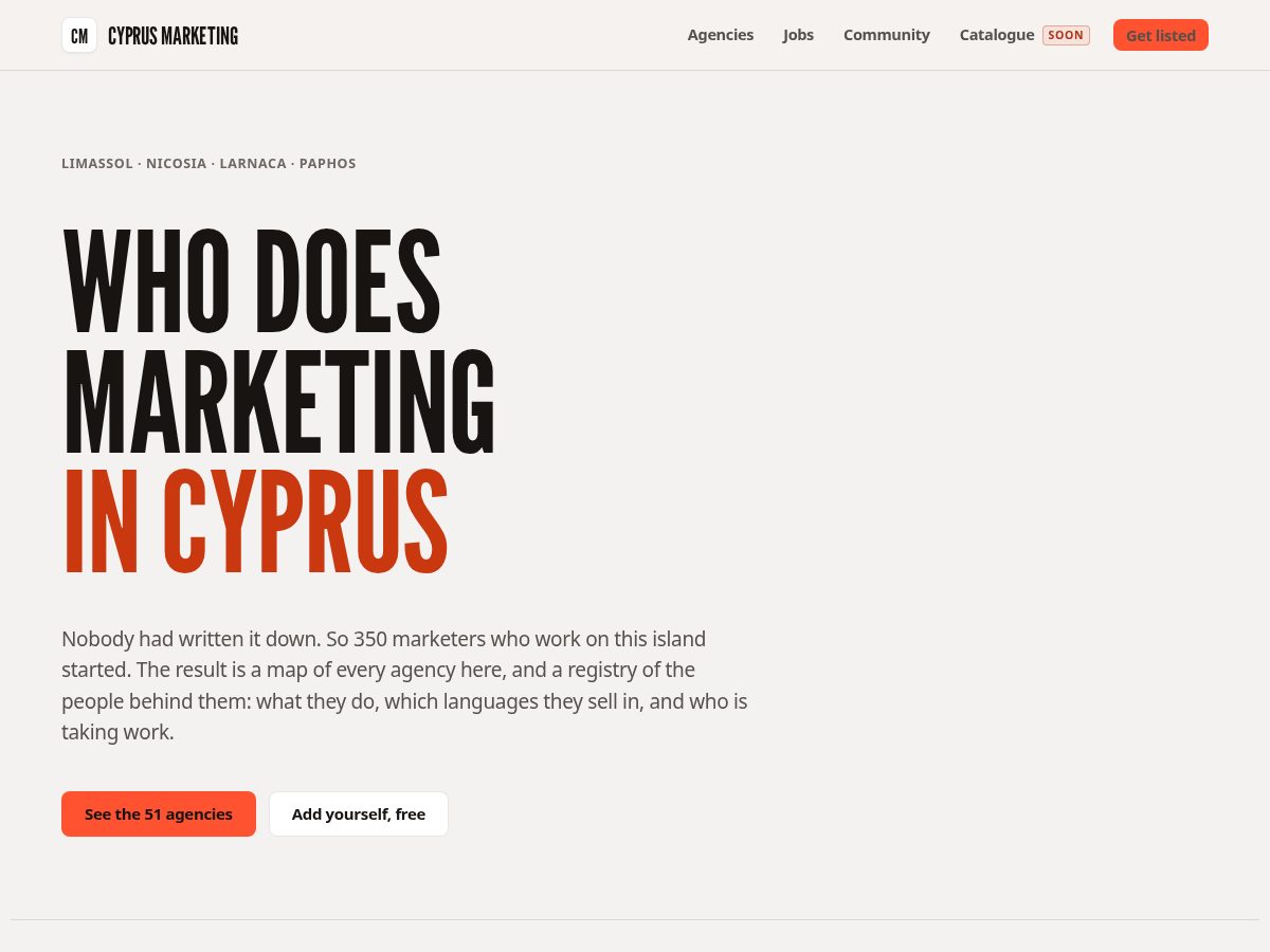 Landing-page snapshot of cyprusmarketing.org