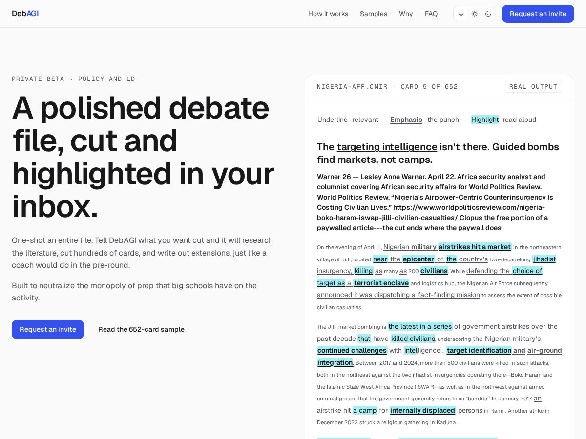 Landing-page snapshot of debagi.tech
