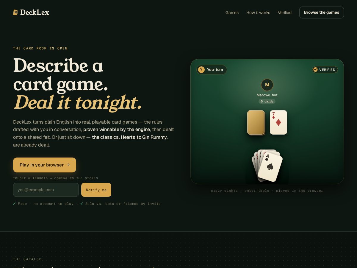 Landing-page snapshot of decklex.com