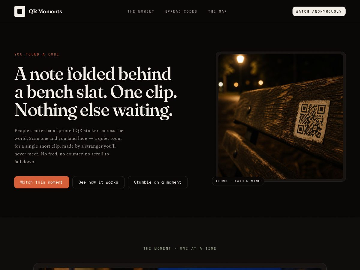 Landing-page snapshot of discoverqrmoments.com