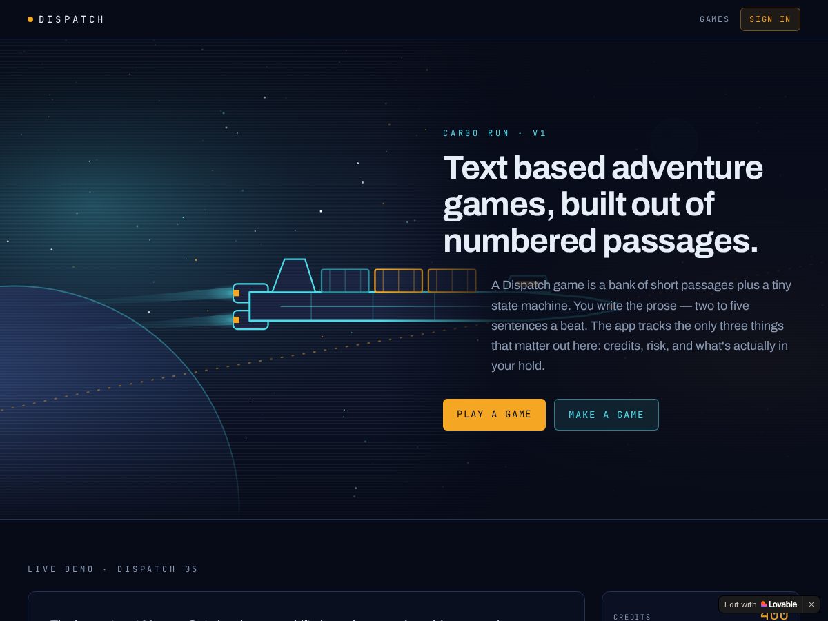 Landing-page snapshot of dispatchadventures.com