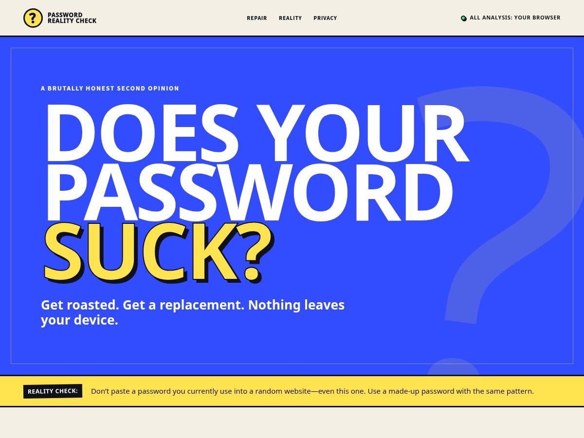 Landing-page snapshot of doesyourpasswordsuck.com