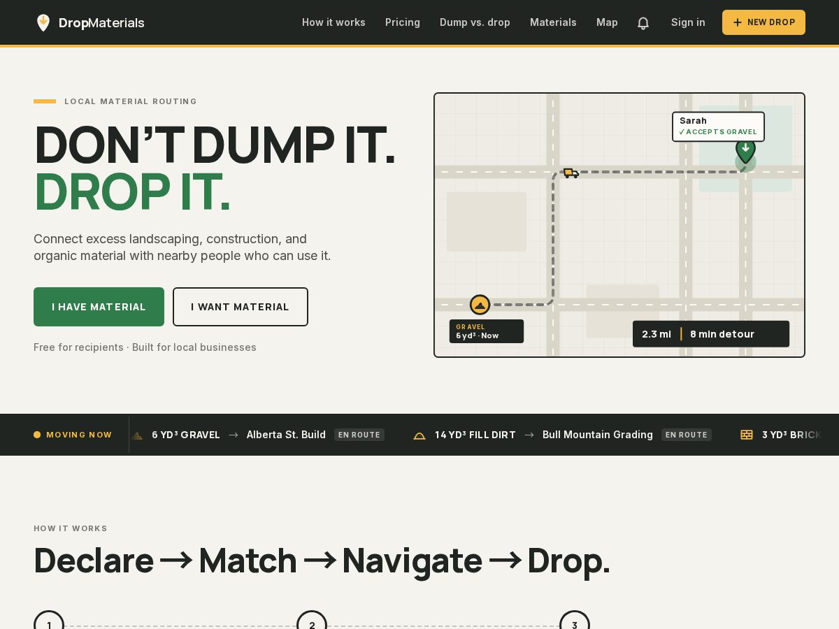 Landing-page snapshot of dropmaterials.com