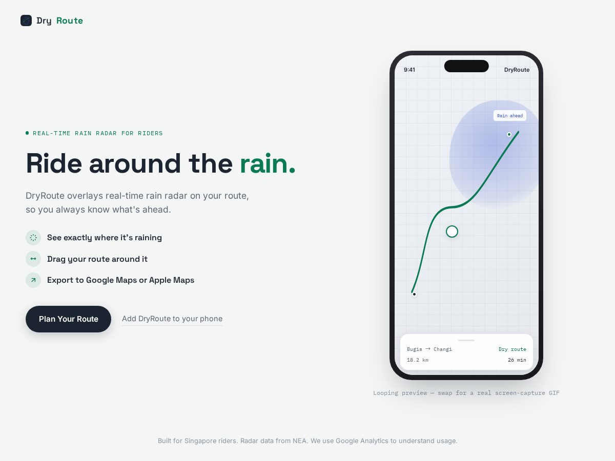 Landing-page snapshot of dryroute.com
