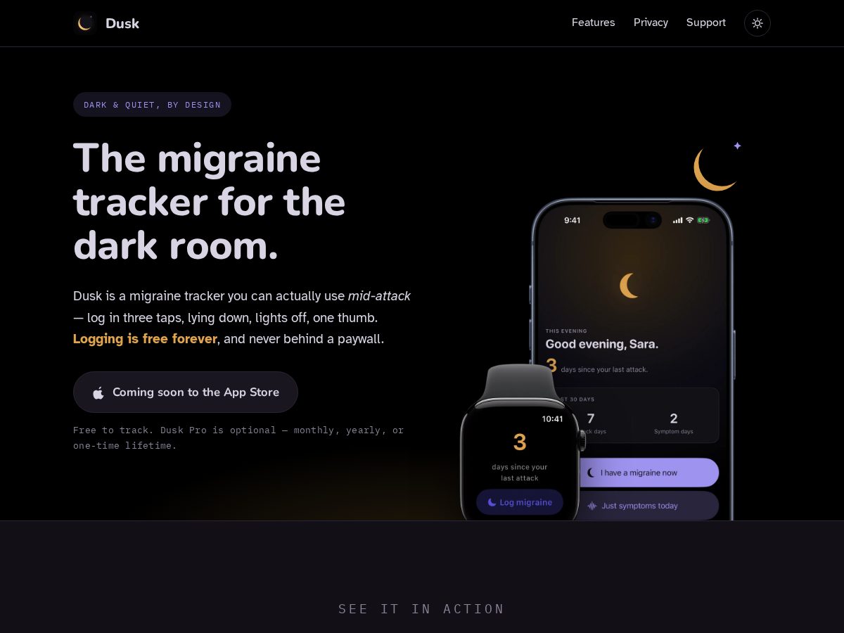 Landing-page snapshot of dusktracker.com
