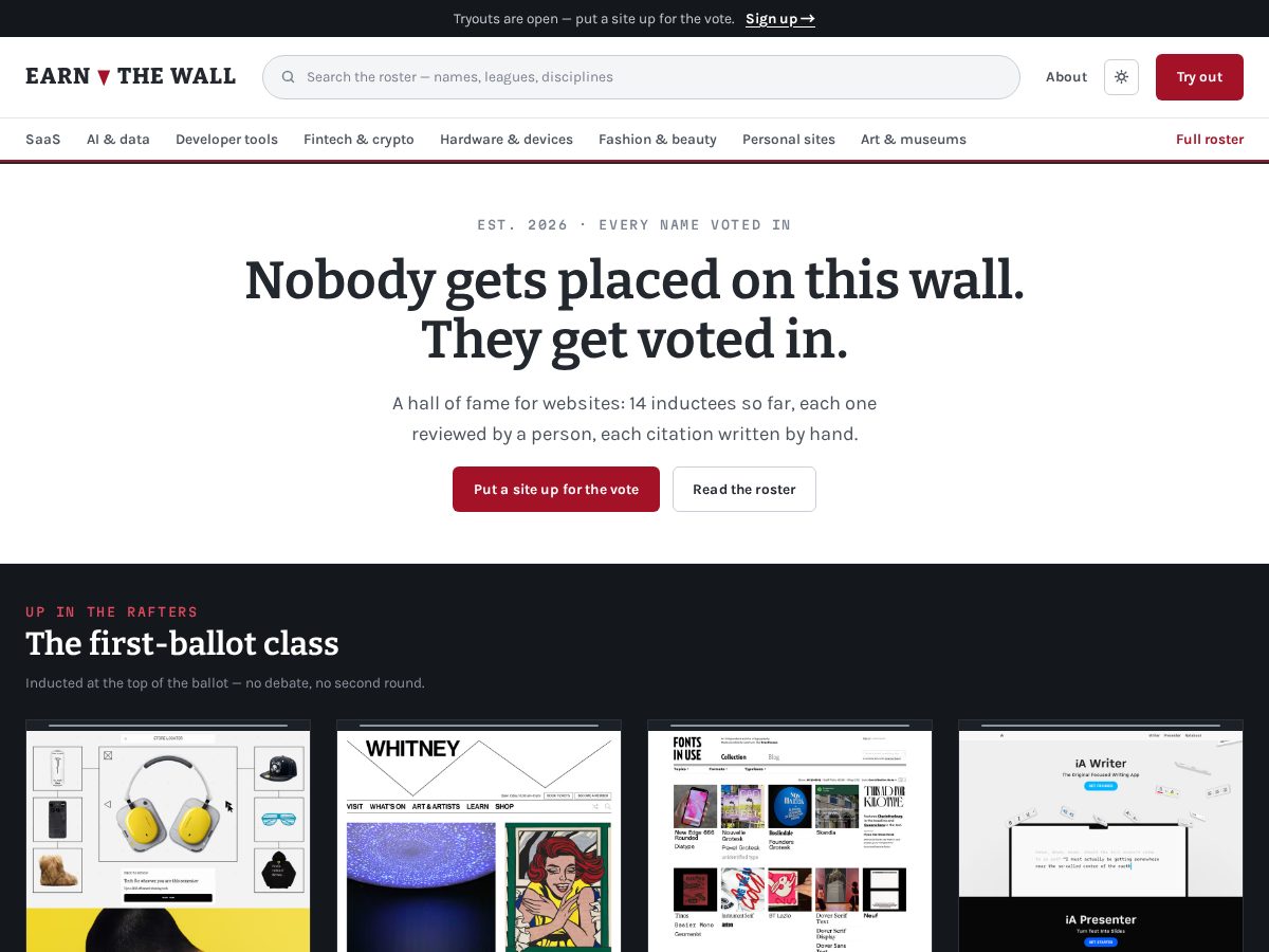 Landing-page snapshot of earnthewall.com