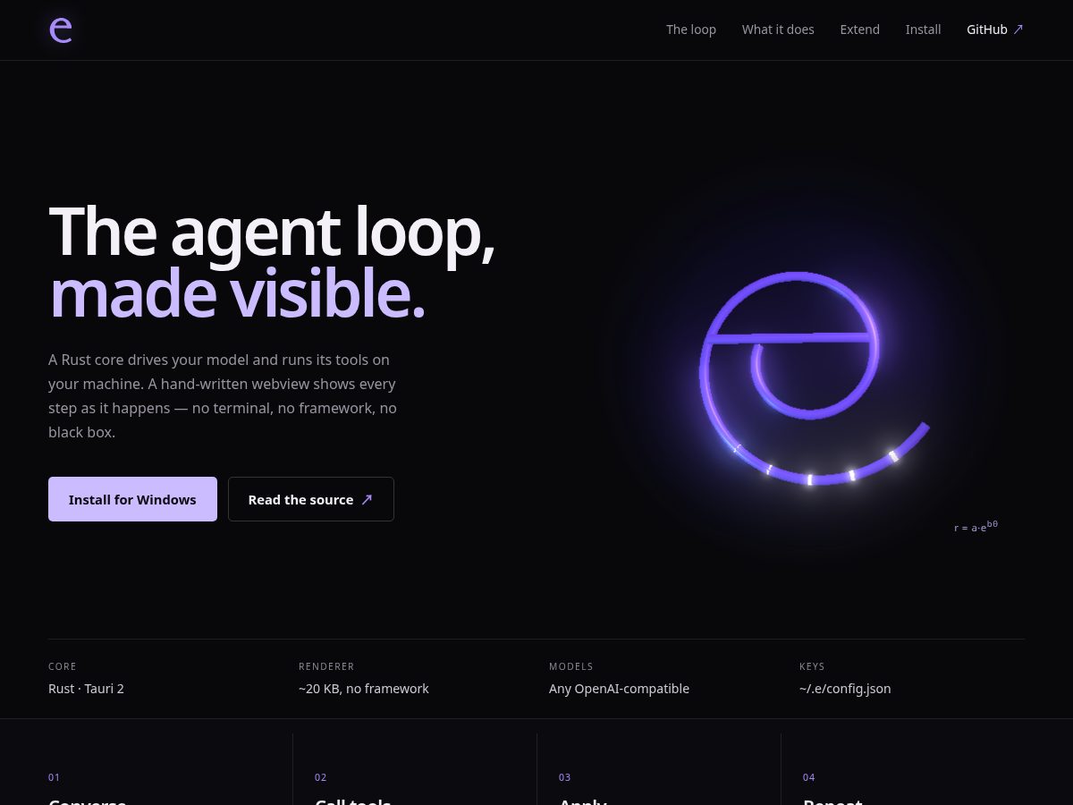 Landing-page snapshot of eharness.dev
