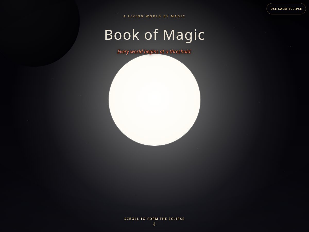 Landing-page snapshot of enterbookofmagic.com