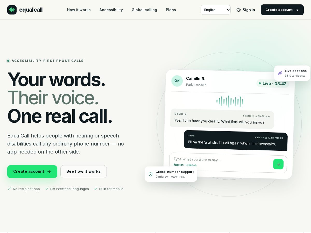 Landing-page snapshot of equalcall.com