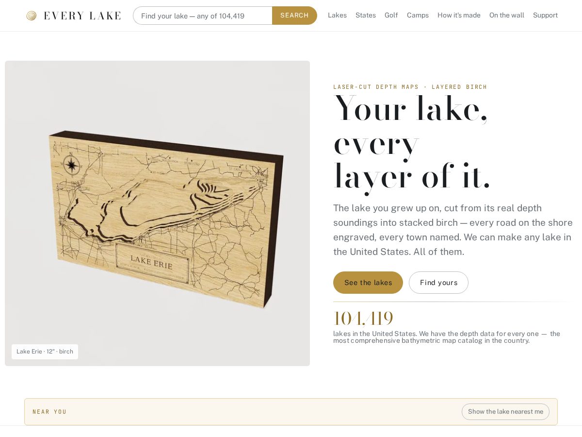 Landing-page snapshot of everylakemaps.com