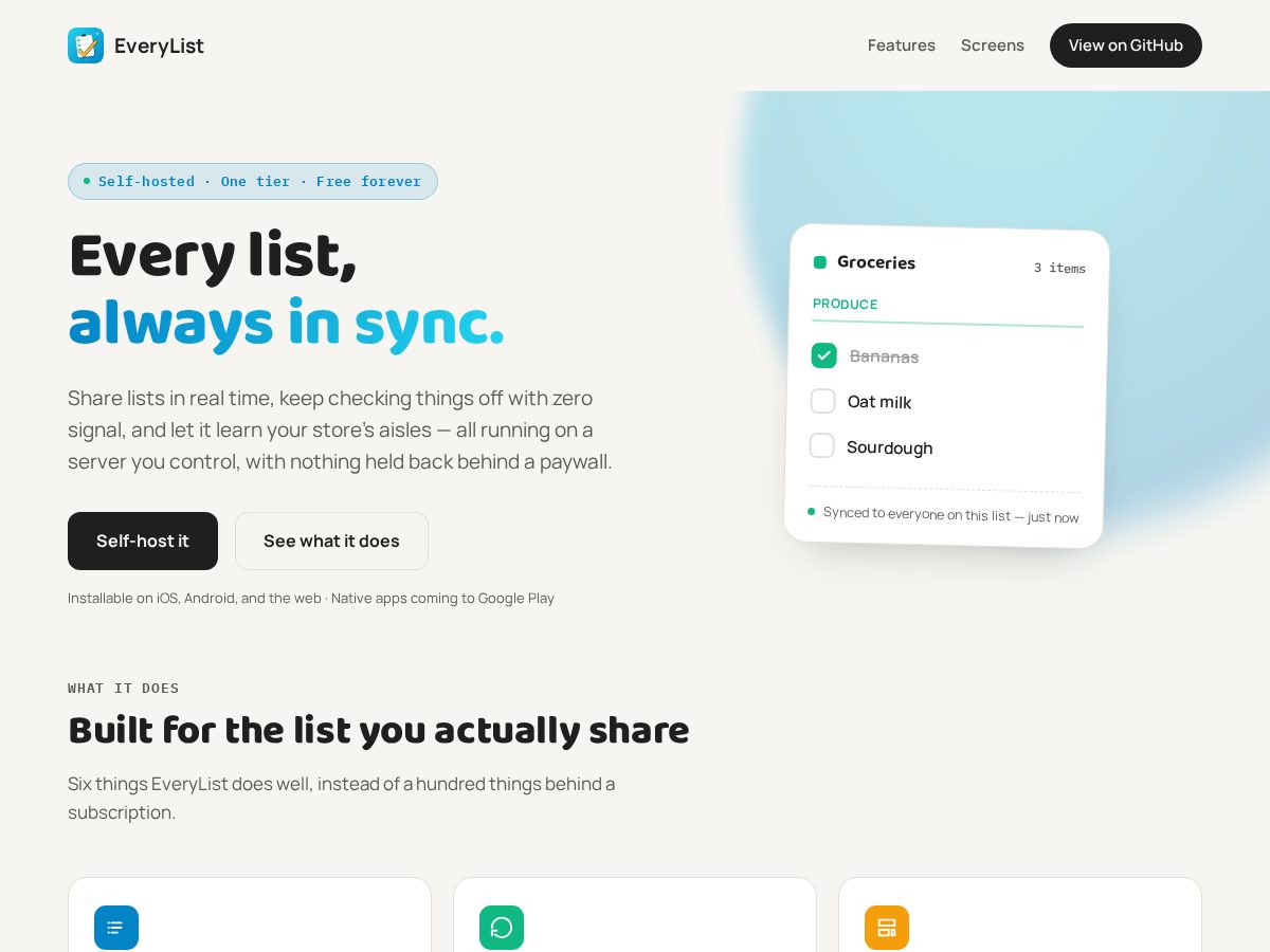 Landing-page snapshot of everylist.dev