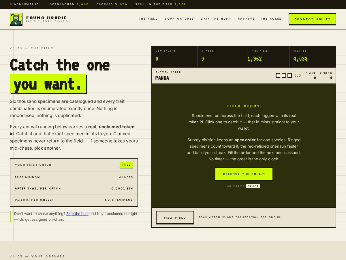 Landing-page snapshot of faunahoodie.xyz