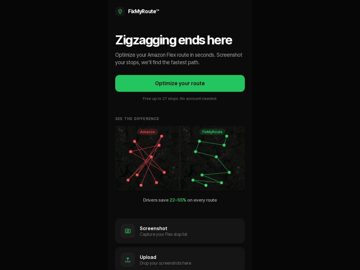 Landing-page snapshot of fixmyroute.net