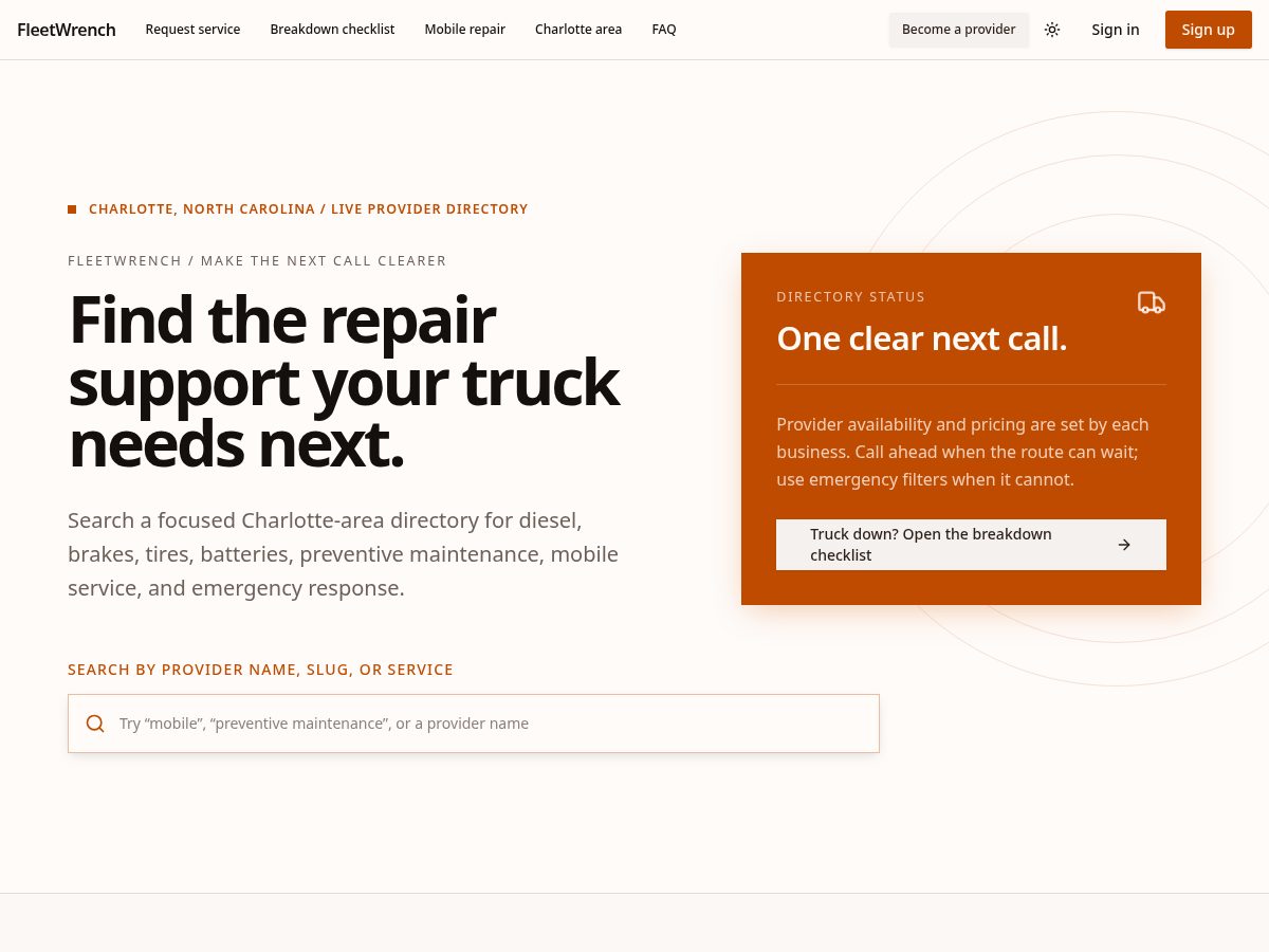 Landing-page snapshot of fleetwrenchrepair.com