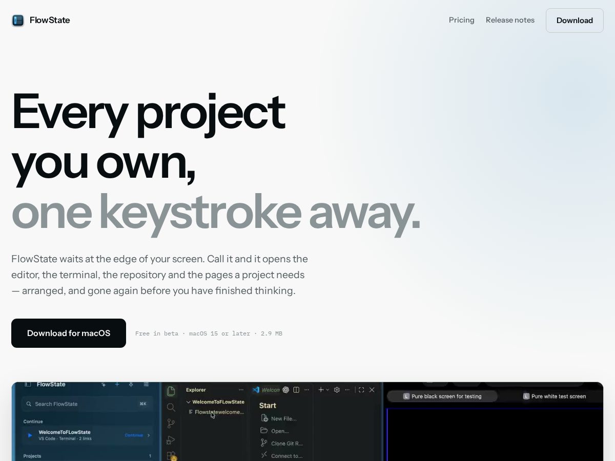 Landing-page snapshot of flowstatemac.com