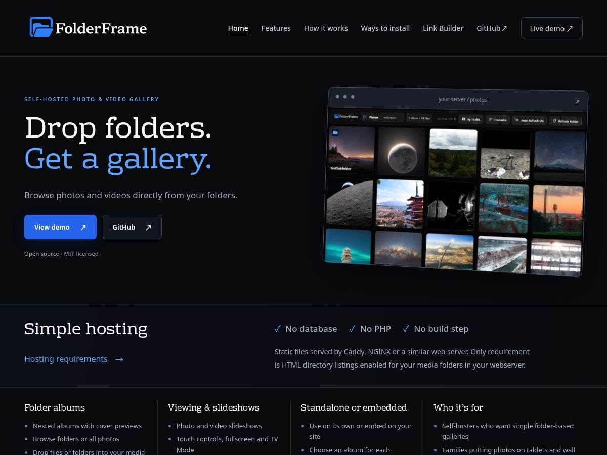 Landing-page snapshot of folderframe.com