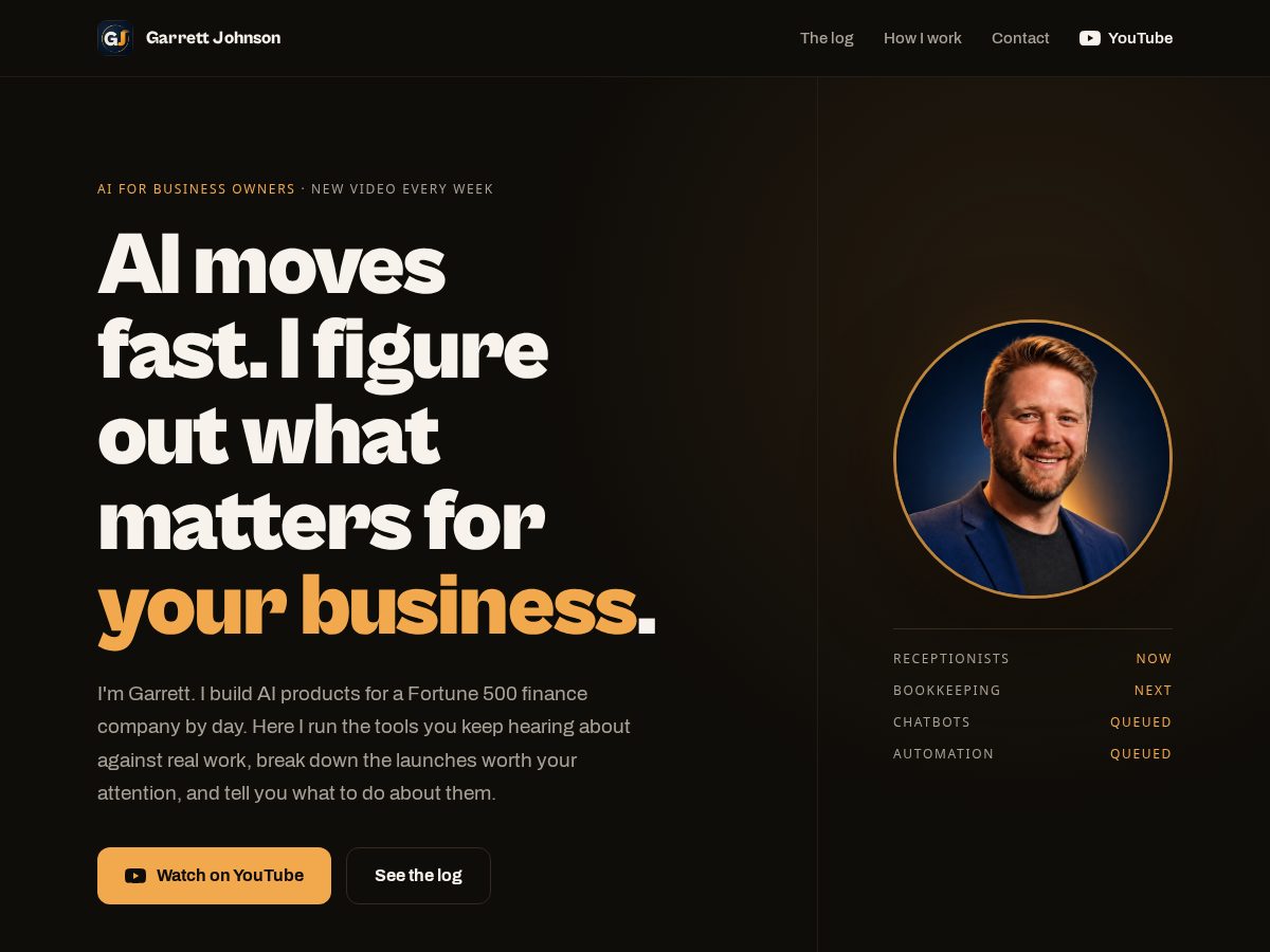 Landing-page snapshot of garrettjohnsonai.com