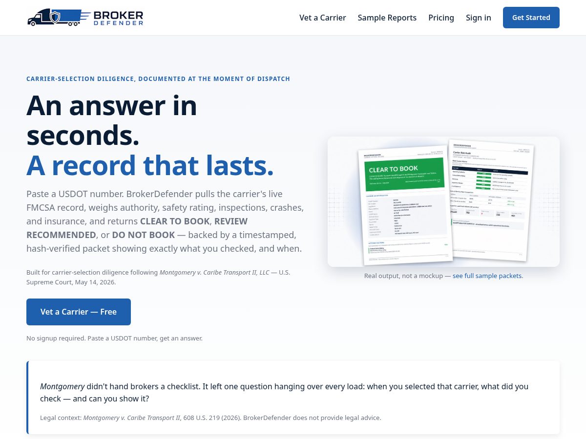 Landing-page snapshot of getbrokerdefender.com