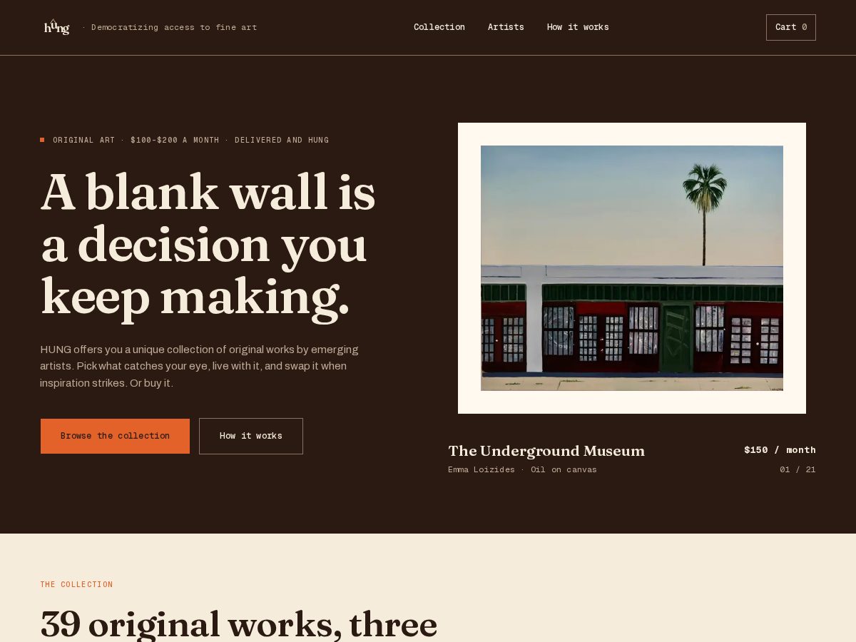 Landing-page snapshot of gethung.art