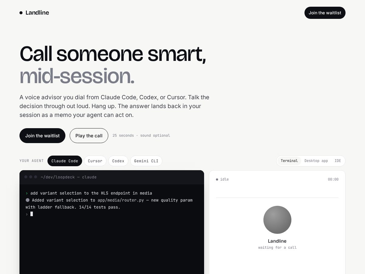 Landing-page snapshot of getlandline.dev