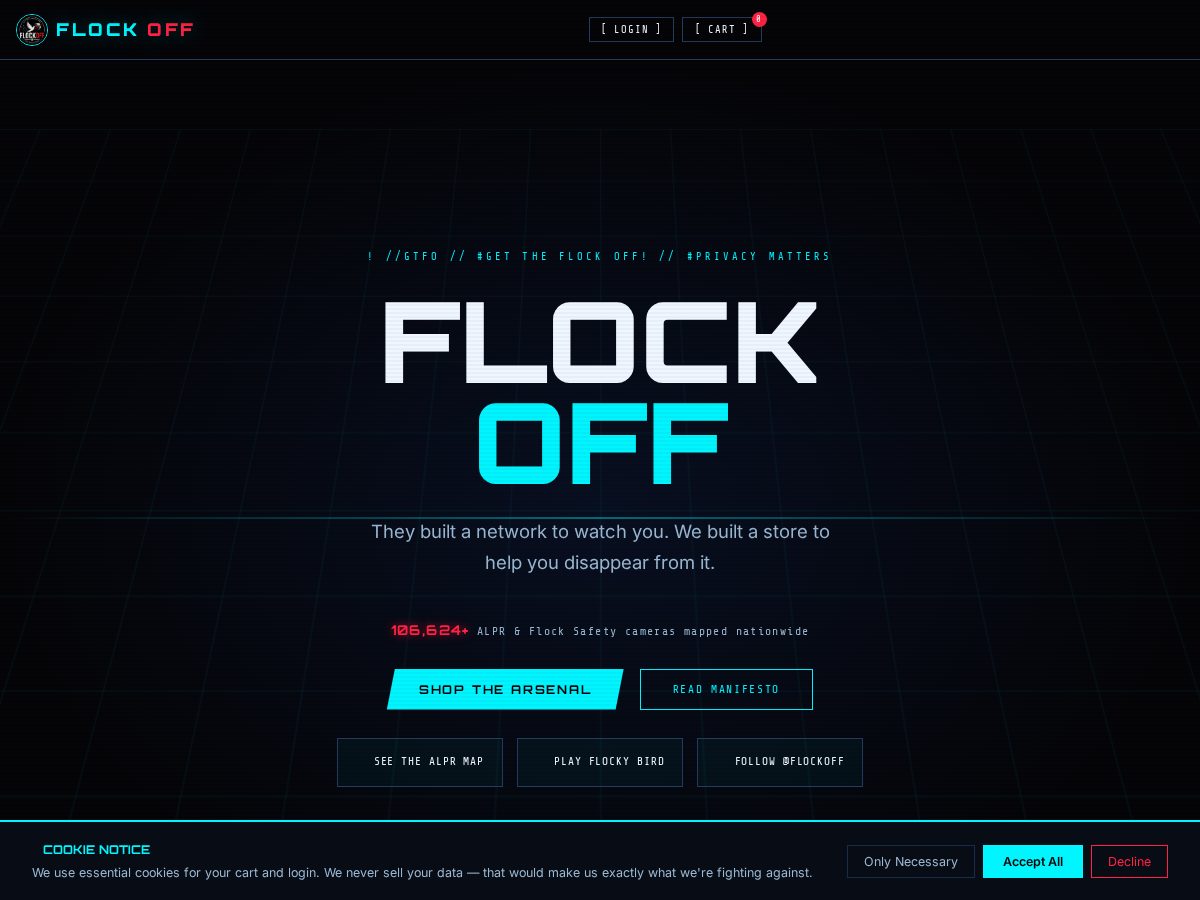 Landing-page snapshot of gettheflockoff.com