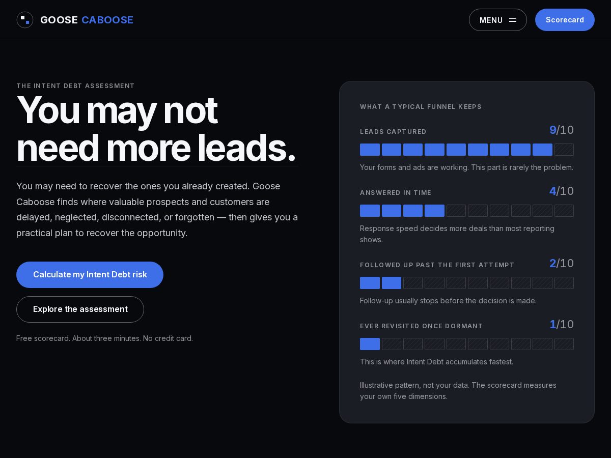 Landing-page snapshot of goosecaboose.com