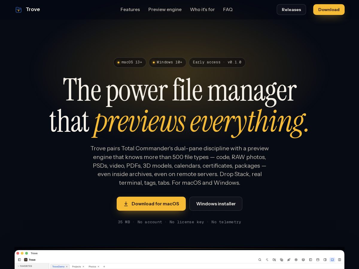 Landing-page snapshot of grabtrove.com