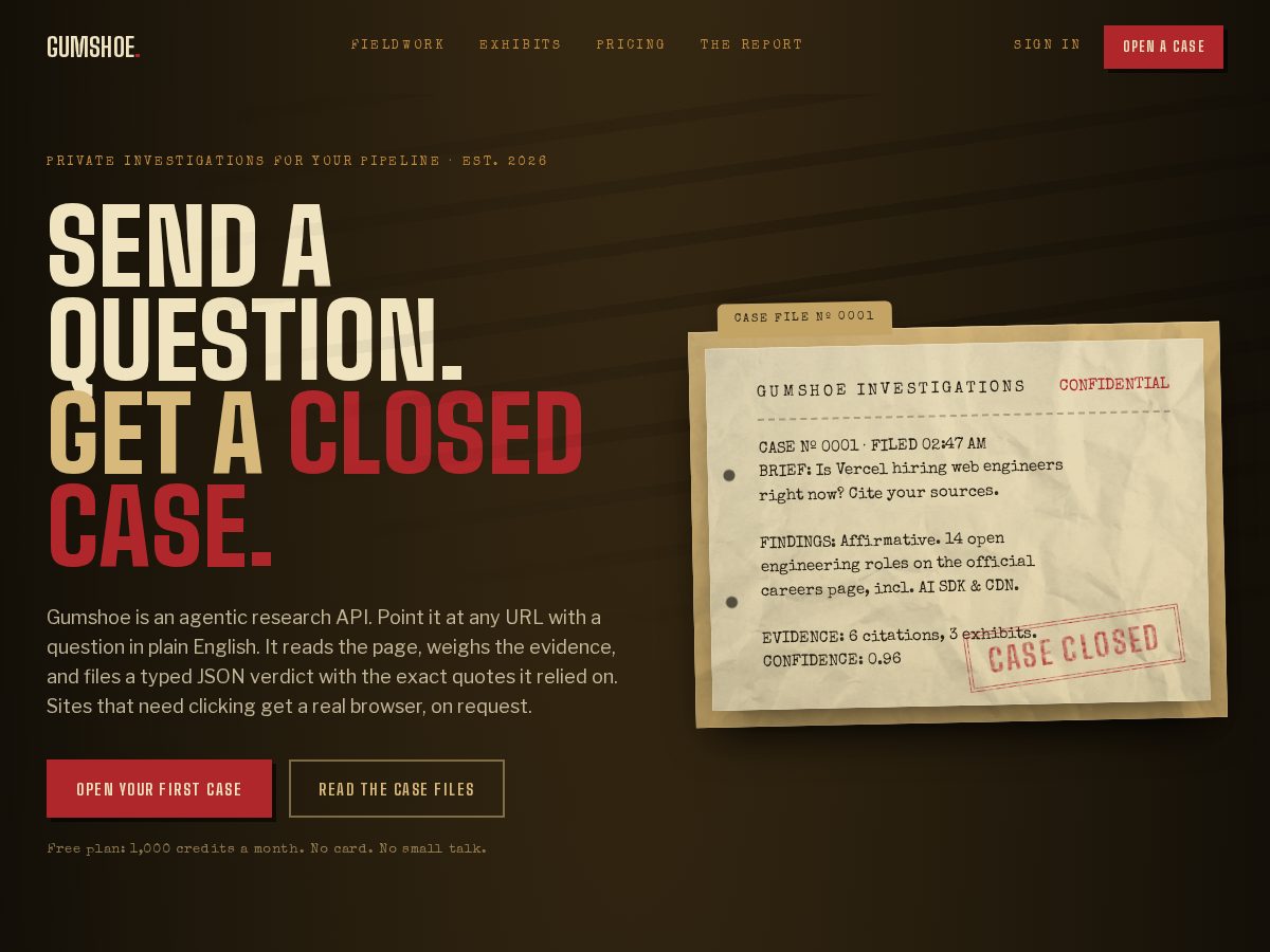 Landing-page snapshot of gumshoe.run