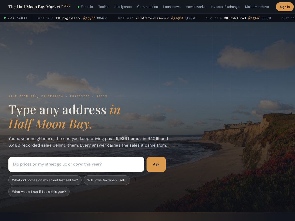 Landing-page snapshot of halfmoonbayrealestatemarket.com