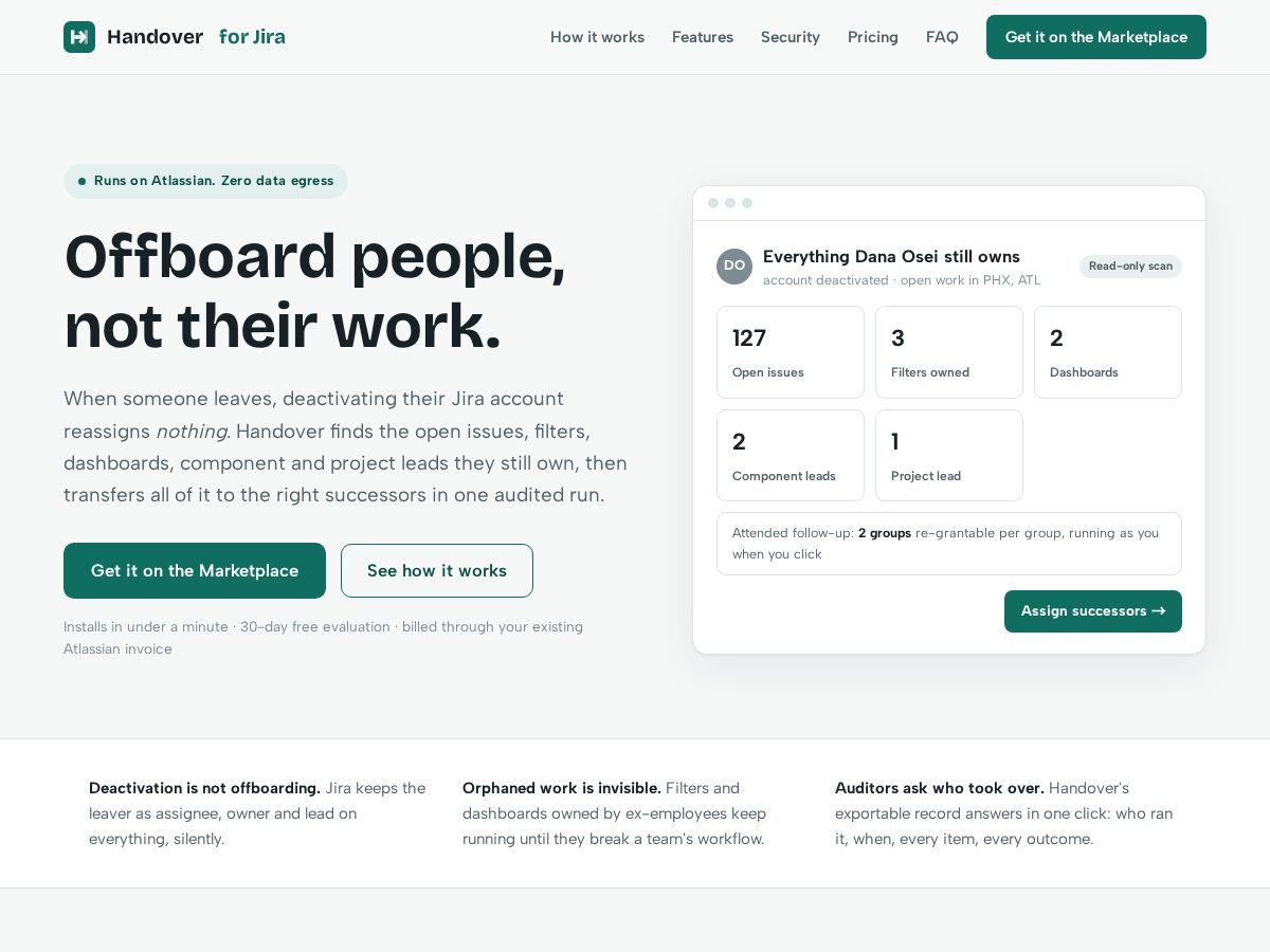 Landing-page snapshot of handover.software