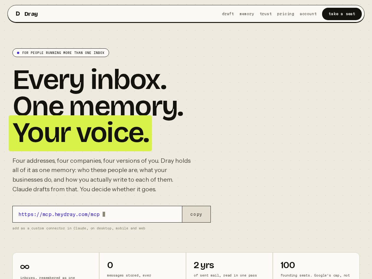 Landing-page snapshot of heydray.com