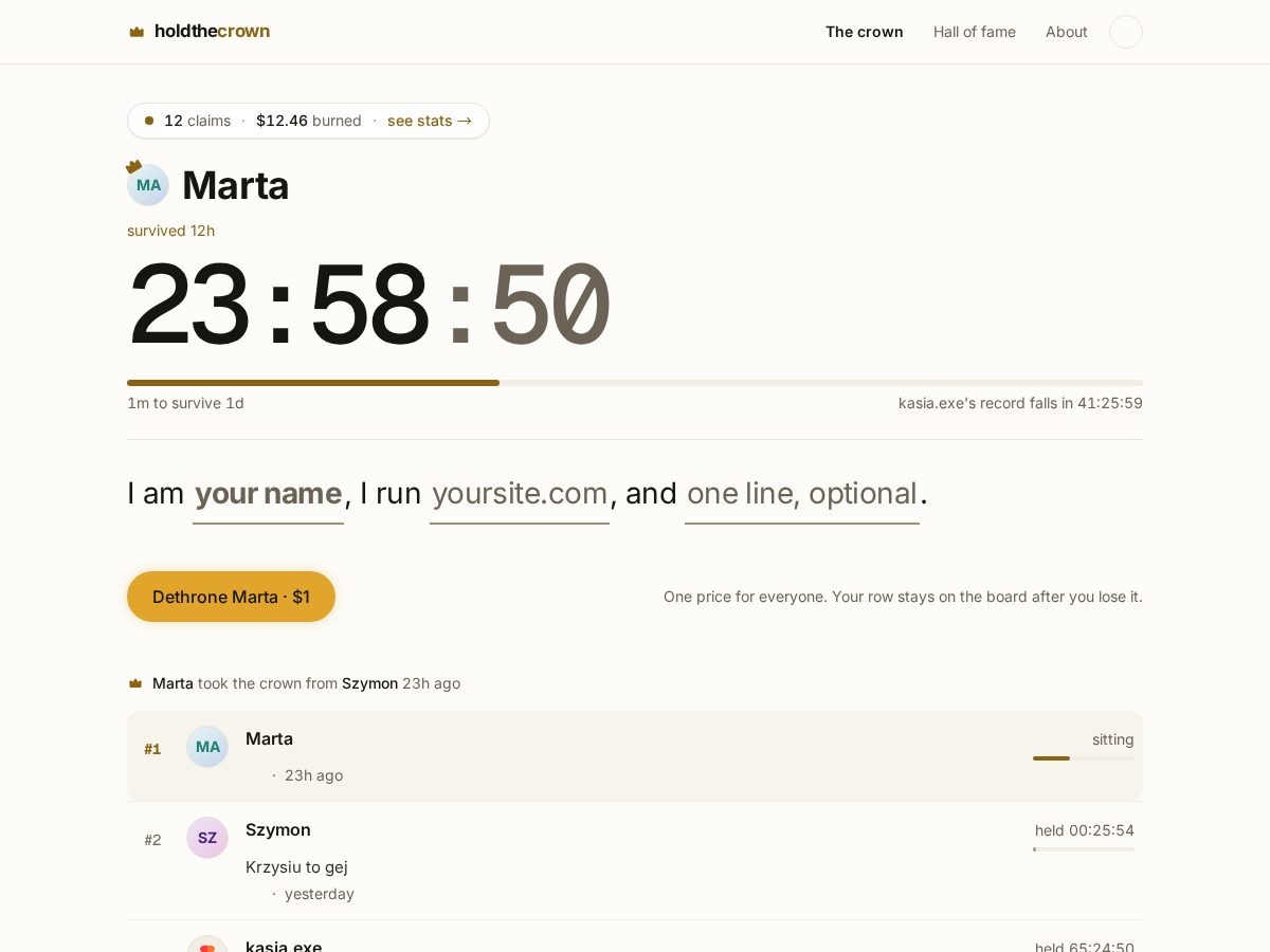 Landing-page snapshot of holdthecrown.bid