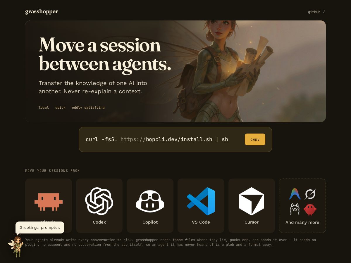 Landing-page snapshot of hopcli.dev