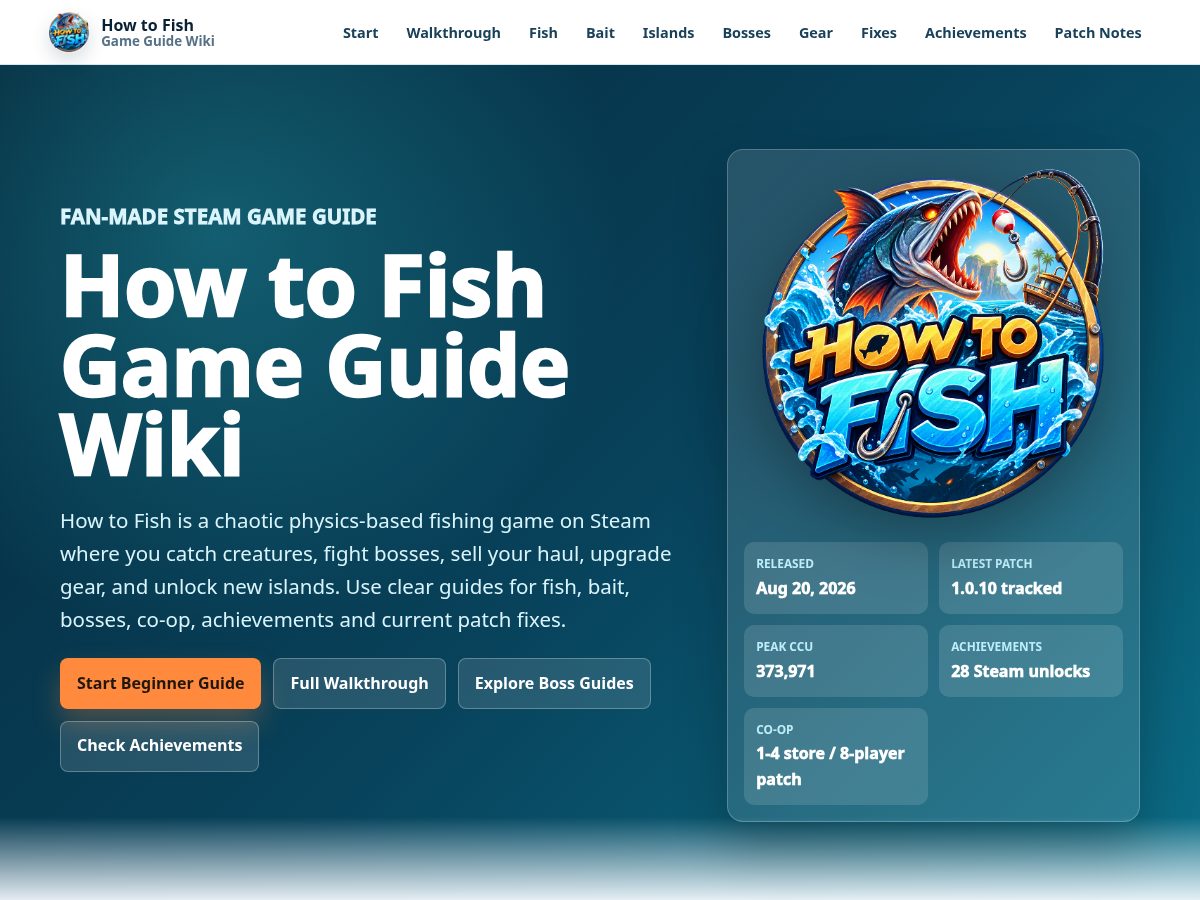 Landing-page snapshot of howtofishgameguide.wiki