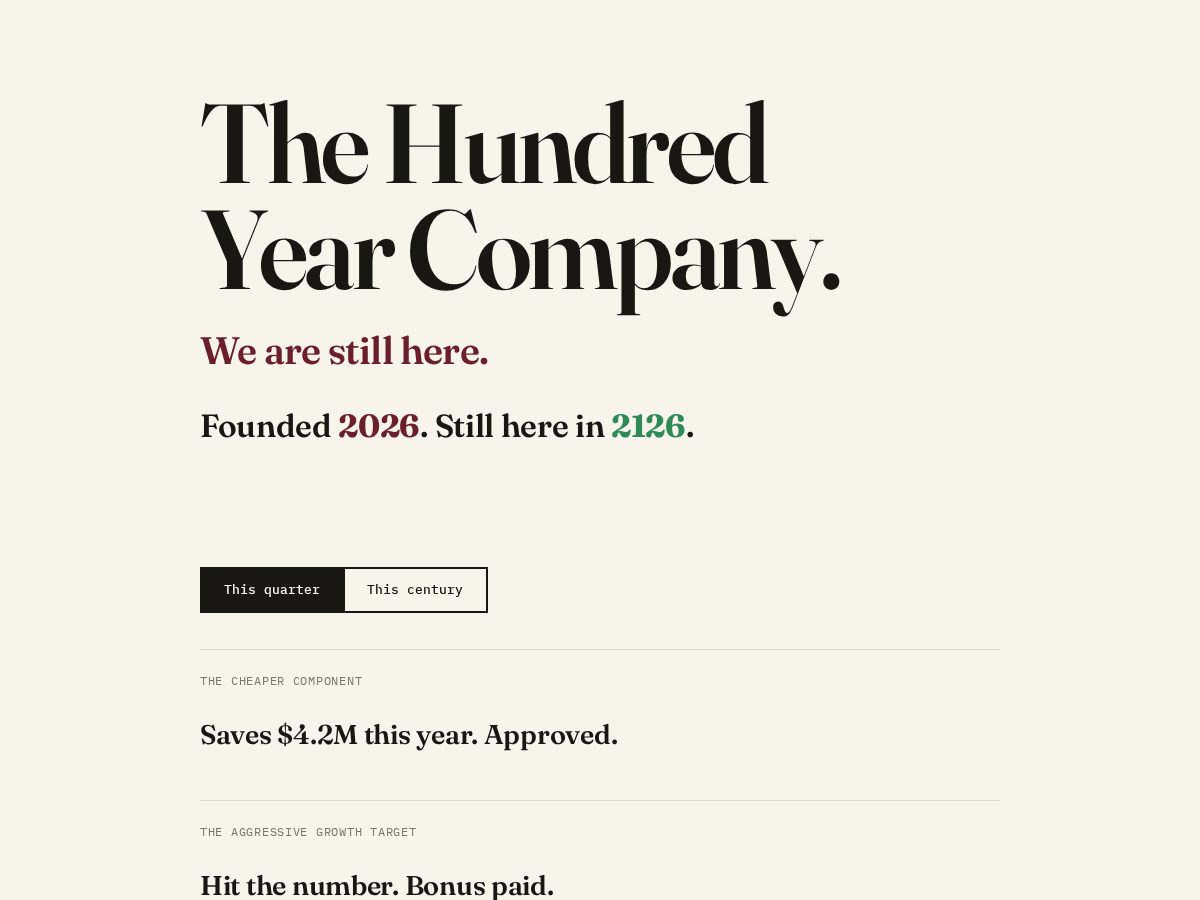 Landing-page snapshot of hundredyearcompany.org