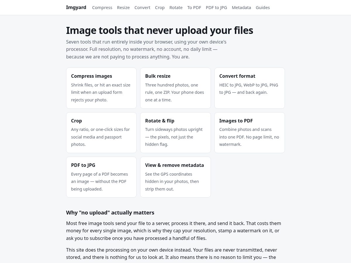 Landing-page snapshot of imgyard.com