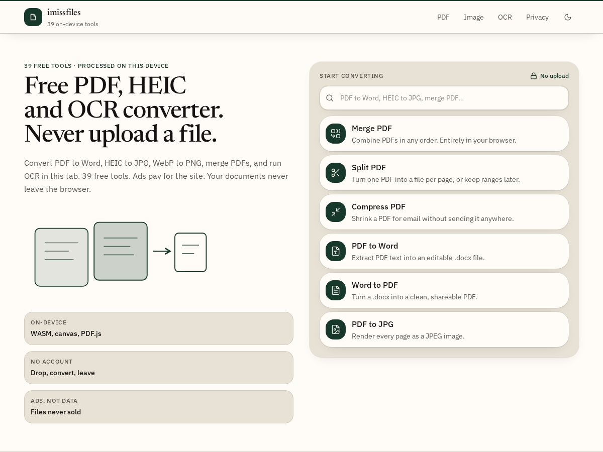 Landing-page snapshot of imissfiles.com