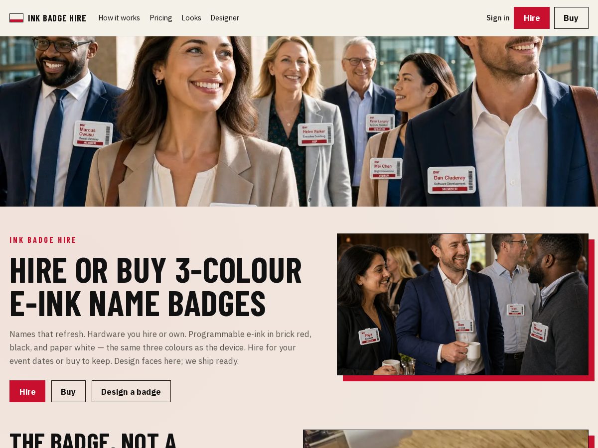 Landing-page snapshot of inkbadgehire.com