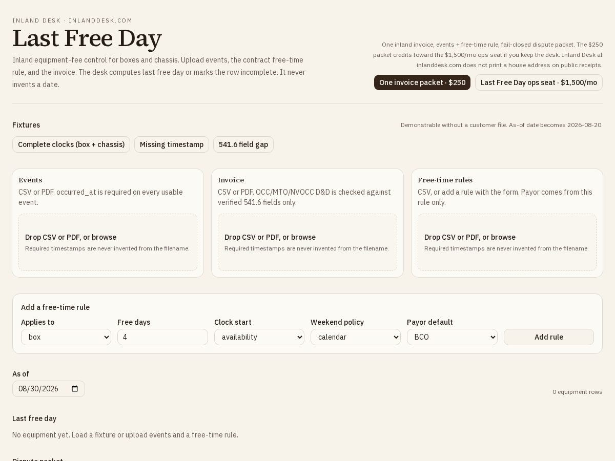 Landing-page snapshot of inlanddesk.com