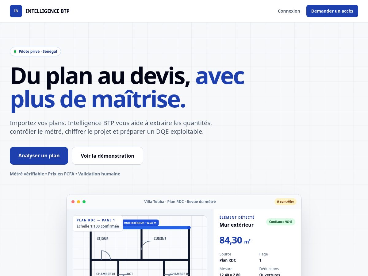 Landing-page snapshot of intelligencebtp.com
