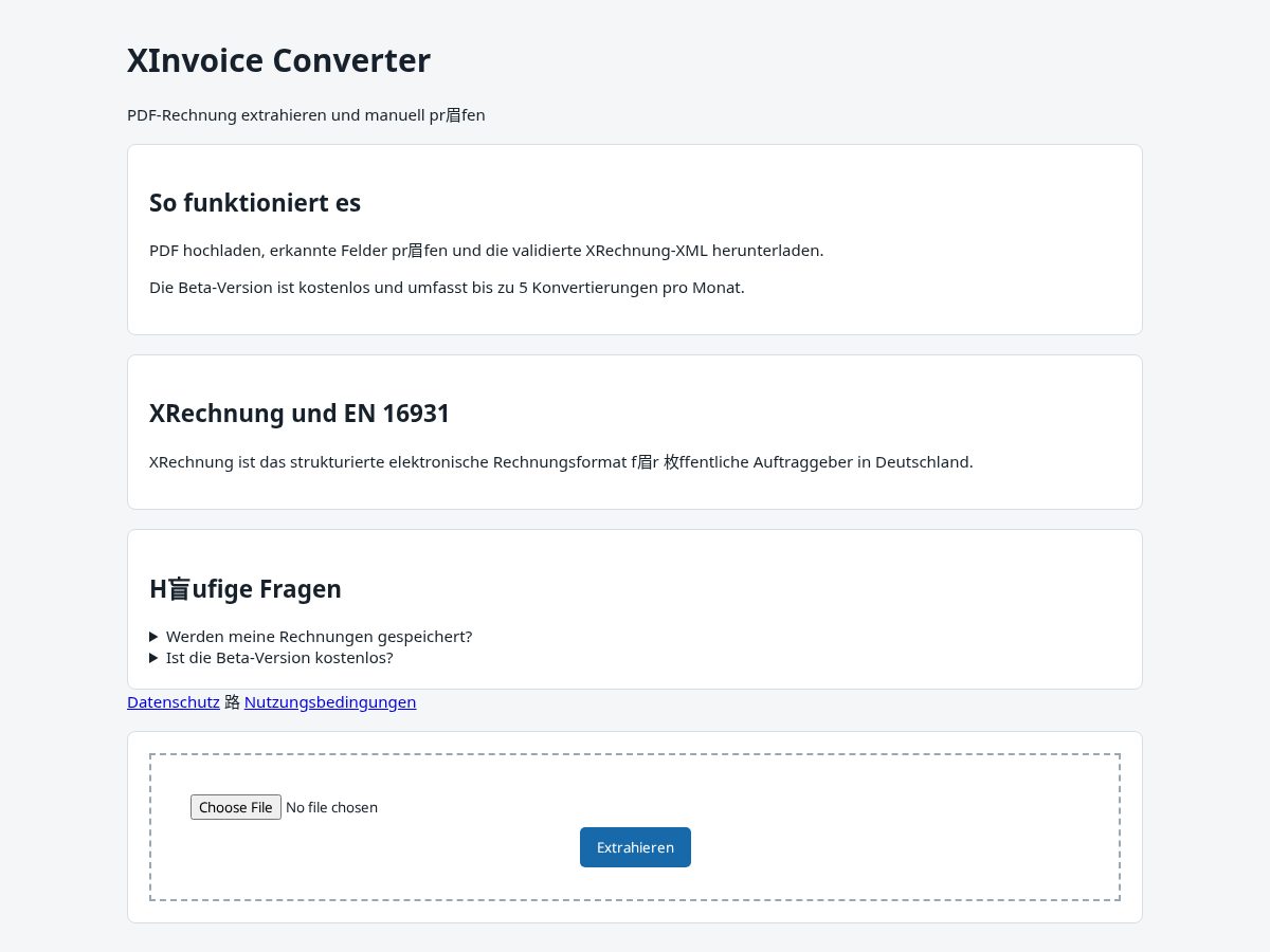 Landing-page snapshot of invoicexml.net