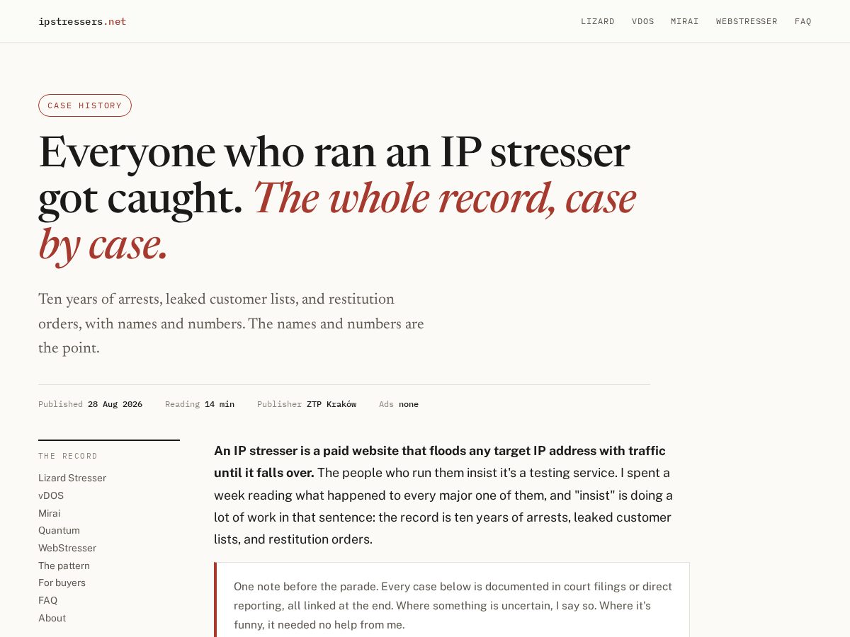 Landing-page snapshot of ipstressers.net