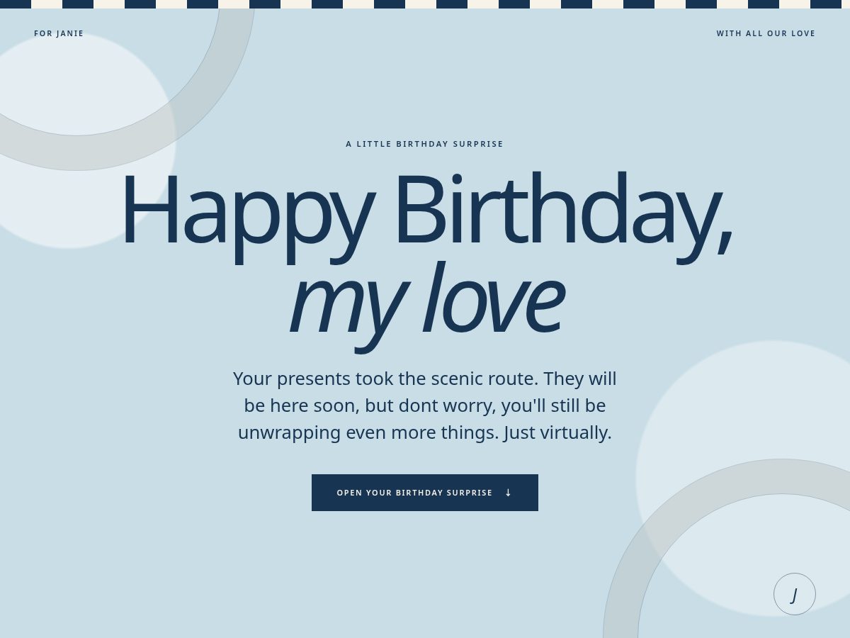 Landing-page snapshot of janiesbirthday.com